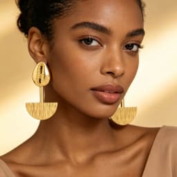 18K Gold Plated Cowrie Shell Brushed Semi‑Circle Earrings & Ring Set For Women Luxury Wedding Party Bridal Accessories Gift