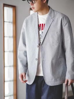 Maden New Vintage Casual Seersucker Striped Suit Jacket Cityboy Flat Lapel Loose Outwear for Men's Spring And Autumn