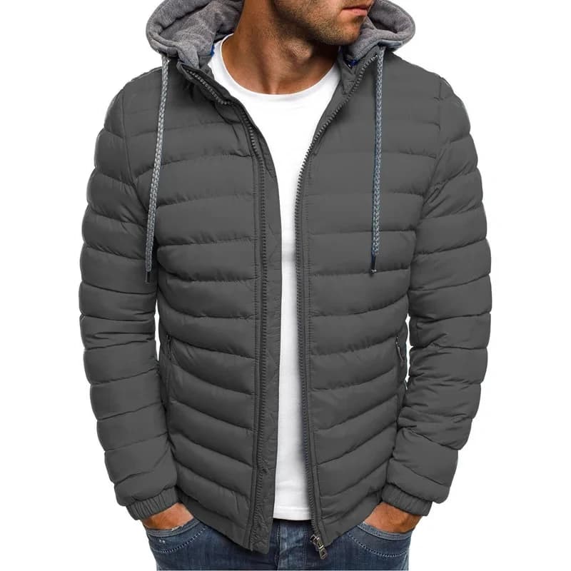 New men's detachable hat with padding, hooded cardigan with drawstring for winter warmth, jacket top, 2024