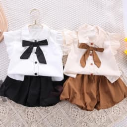 New 0-4 Years Girls' Set Summer Casual Children's Summer Vacation Party Casual Girls' Baby Clothing Shirt+Shorts Set