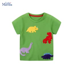 Little maven Cute Boys Tops Tees Appliques Children's Clothing Summer Cartoon Embroidery Dinosaurs Kids Clothes T-shirts