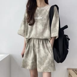 2 Piece Suit Women T-Shirt Shorts Set Tie Dye Loose T-Shirt and Wide Leg Middle Shorts with Pockets Female Casual Soft Summer Se