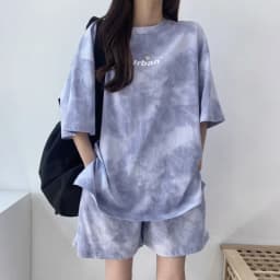 2 Piece Suit Women T-Shirt Shorts Set Tie Dye Loose T-Shirt and Wide Leg Middle Shorts with Pockets Female Casual Soft Summer Se