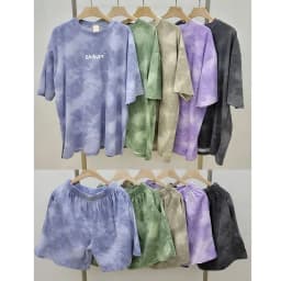 2 Piece Suit Women T-Shirt Shorts Set Tie Dye Loose T-Shirt and Wide Leg Middle Shorts with Pockets Female Casual Soft Summer Se