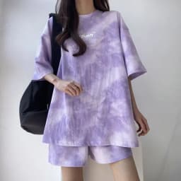 2 Piece Suit Women T-Shirt Shorts Set Tie Dye Loose T-Shirt and Wide Leg Middle Shorts with Pockets Female Casual Soft Summer Se