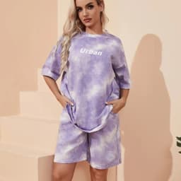2 Piece Suit Women T-Shirt Shorts Set Tie Dye Loose T-Shirt and Wide Leg Middle Shorts with Pockets Female Casual Soft Summer Se