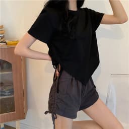 Slit Bandage V Neck Sexy Crop Top Women Korean Casual Summer New Short Sleeve T-shirt Y2K Streetwear Trendy Top for Women