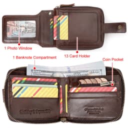 HUMERPAUL Genuine Leather Men's Wallet RFID Male Credit Card Holder with ID Window Multifunction Storage Bag Zipper Coin Purse