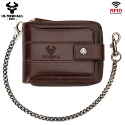 HUMERPAUL Genuine Leather Men's Wallet RFID Male Credit Card Holder with ID Window Multifunction Storage Bag Zipper Coin Purse