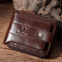 HUMERPAUL Genuine Leather Men's Wallet RFID Male Credit Card Holder with ID Window Multifunction Storage Bag Zipper Coin Purse