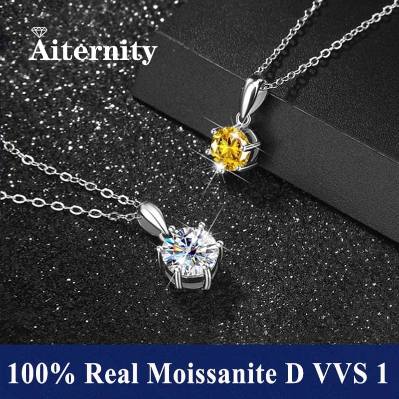 Silver 925 6 Prong Moissanite Pendant Necklace for Women Trendy Design D Color VVS Pass Diamond Testing Jewelry with Box GRA