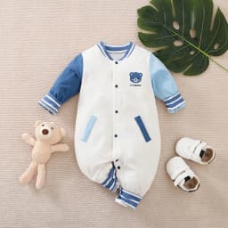 0-18m Baby Jumpsuit Cute Baseball Suit Teddy Bear Embroidered Cotton Soft Spring And Autumn Long Sleeved Newborn Clothes