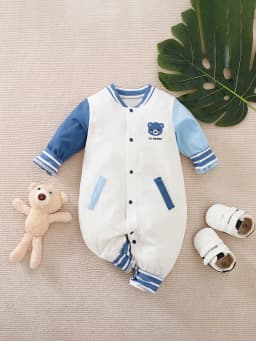 0-18m Baby Jumpsuit Cute Baseball Suit Teddy Bear Embroidered Cotton Soft Spring And Autumn Long Sleeved Newborn Clothes