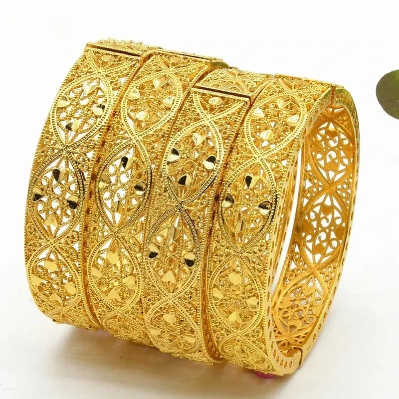 Dubai Gold Color Bangles For Women Gold Plated Indian African Hard Bracelets Charm Wedding Ethiopian Arabic Hand Jewelry Luxury