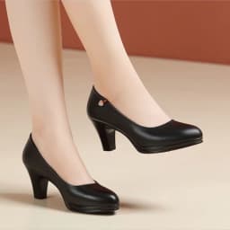 Women Classic Black Pu Leather High Quality Heel Shoes Sapatos Femininas Lady Fashion Beige Comfort European Stylish Pumps A24