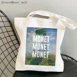 Women Shoulder bag Monet Water Lilies Kawaii Bag Harajuku Shopping Canvas Shopper Bag girl handbag Tote Shopper Lady Bag
