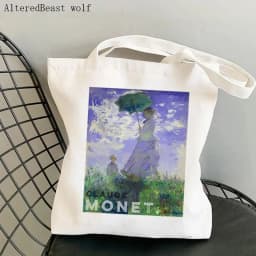 Women Shoulder bag Monet Water Lilies Kawaii Bag Harajuku Shopping Canvas Shopper Bag girl handbag Tote Shopper Lady Bag