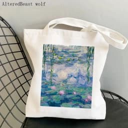 Women Shoulder bag Monet Water Lilies Kawaii Bag Harajuku Shopping Canvas Shopper Bag girl handbag Tote Shopper Lady Bag
