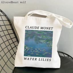 Women Shoulder bag Monet Water Lilies Kawaii Bag Harajuku Shopping Canvas Shopper Bag girl handbag Tote Shopper Lady Bag