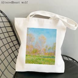 Women Shoulder bag Monet Water Lilies Kawaii Bag Harajuku Shopping Canvas Shopper Bag girl handbag Tote Shopper Lady Bag