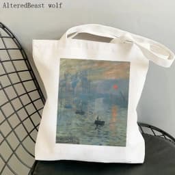 Women Shoulder bag Monet Water Lilies Kawaii Bag Harajuku Shopping Canvas Shopper Bag girl handbag Tote Shopper Lady Bag