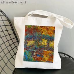 Women Shoulder bag Monet Water Lilies Kawaii Bag Harajuku Shopping Canvas Shopper Bag girl handbag Tote Shopper Lady Bag