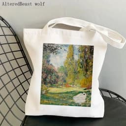 Women Shoulder bag Monet Water Lilies Kawaii Bag Harajuku Shopping Canvas Shopper Bag girl handbag Tote Shopper Lady Bag