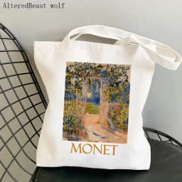 Women Shoulder bag Monet Water Lilies Kawaii Bag Harajuku Shopping Canvas Shopper Bag girl handbag Tote Shopper Lady Bag