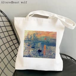 Women Shoulder bag Monet Water Lilies Kawaii Bag Harajuku Shopping Canvas Shopper Bag girl handbag Tote Shopper Lady Bag