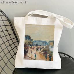 Women Shoulder bag Monet Water Lilies Kawaii Bag Harajuku Shopping Canvas Shopper Bag girl handbag Tote Shopper Lady Bag