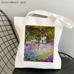 Women Shoulder bag Monet Water Lilies Kawaii Bag Harajuku Shopping Canvas Shopper Bag girl handbag Tote Shopper Lady Bag