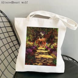 Women Shoulder bag Monet Water Lilies Kawaii Bag Harajuku Shopping Canvas Shopper Bag girl handbag Tote Shopper Lady Bag