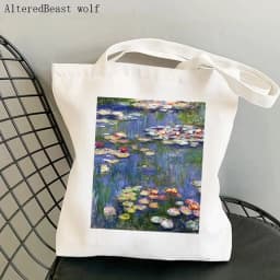 Women Shoulder bag Monet Water Lilies Kawaii Bag Harajuku Shopping Canvas Shopper Bag girl handbag Tote Shopper Lady Bag
