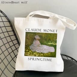 Women Shoulder bag Monet Water Lilies Kawaii Bag Harajuku Shopping Canvas Shopper Bag girl handbag Tote Shopper Lady Bag