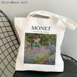 Women Shoulder bag Monet Water Lilies Kawaii Bag Harajuku Shopping Canvas Shopper Bag girl handbag Tote Shopper Lady Bag