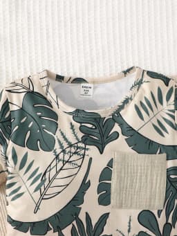 2PCS Kid Boy Clothes Set Short Sleeves Leaf Print Pocket Style T-shirt+Shorts Summer Casual Outfit For Child Boy 4-7 Years