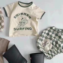 Summer Suit New American Baby Suit TZ230137 Short Sleeve Plaid Shorts Thin Two-Piece Suit