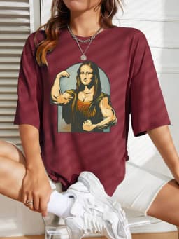 Playing Pranks On Mona Lisa Fitness Print Womens T Shirt Oversized Casual T-Shirt Casual Short Sleeve Cotton Loose Tshirt