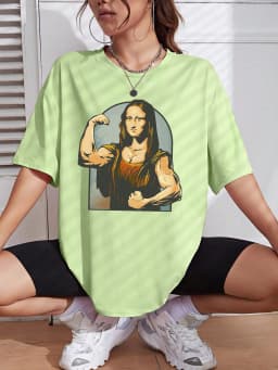 Playing Pranks On Mona Lisa Fitness Print Womens T Shirt Oversized Casual T-Shirt Casual Short Sleeve Cotton Loose Tshirt