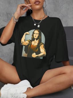 Playing Pranks On Mona Lisa Fitness Print Womens T Shirt Oversized Casual T-Shirt Casual Short Sleeve Cotton Loose Tshirt
