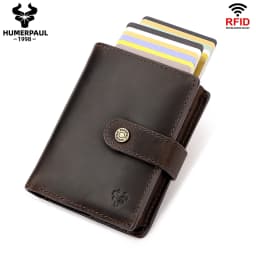 Crazy Horse Leather RFID Credit Card Holder Mens Double Anti Rfid Bank Cardholder Case Wallet Metal Business Minimalist Purse