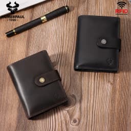 Crazy Horse Leather RFID Credit Card Holder Mens Double Anti Rfid Bank Cardholder Case Wallet Metal Business Minimalist Purse