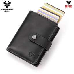 Crazy Horse Leather RFID Credit Card Holder Mens Double Anti Rfid Bank Cardholder Case Wallet Metal Business Minimalist Purse