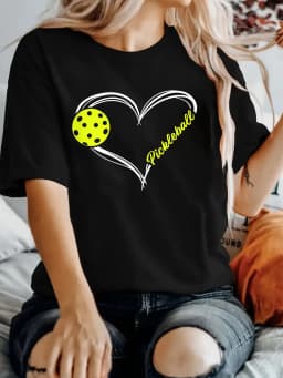 Love Pickleball Cute Pickleball Match T-shirt I Love Pickleball Printed Short Sleeved T-shirt Summer Round Neck Women's Top