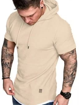 New men's summer hooded T-shirt Men's solid color top men's short sleeve T-shirt Hoodie casual fashion men's short sleeve