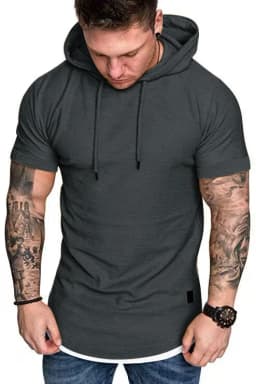 New men's summer hooded T-shirt Men's solid color top men's short sleeve T-shirt Hoodie casual fashion men's short sleeve