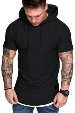 New men's summer hooded T-shirt Men's solid color top men's short sleeve T-shirt Hoodie casual fashion men's short sleeve