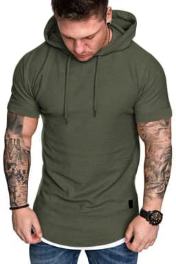 New men's summer hooded T-shirt Men's solid color top men's short sleeve T-shirt Hoodie casual fashion men's short sleeve