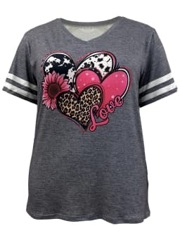 2024 Plus Size Spring/Summer New Love Print Casual Fashion Women's V-Neck Short-Sleeved Loose T-Shirt 5XL 6XL