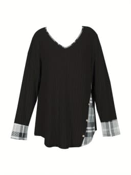 Plus Size 2025 Autumn New Casual Fashion V Neck Pit Stripe Fake Button Long Sleeve Blouse Solid Autumn Best Choice